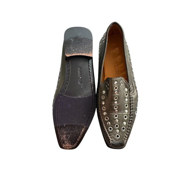 ROBERT ZUR Pewter Silver Metallic Leather Studded Flats Loafers Size 5.5 - Picture 7 of 11